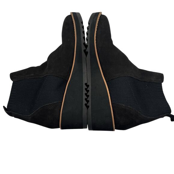 Eileen Fisher Lilou Nubuck Stretch Knit Black Ankle Boot 2” Wedge Chelsea 7.5 - Picture 7 of 13